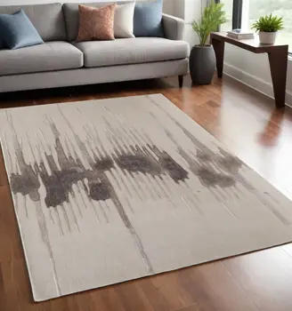 5' X 8' Ivory Taupe and Brown Abstract Hand Tufted Area Rug