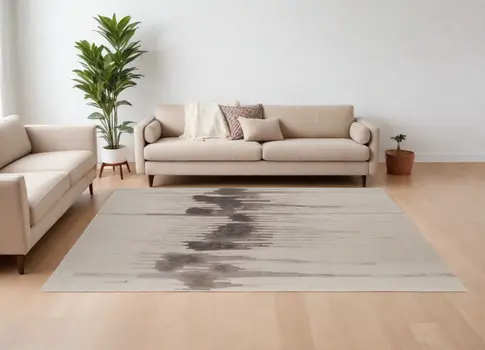 10' X 14' Ivory Taupe and Brown Abstract Hand Tufted Area Rug