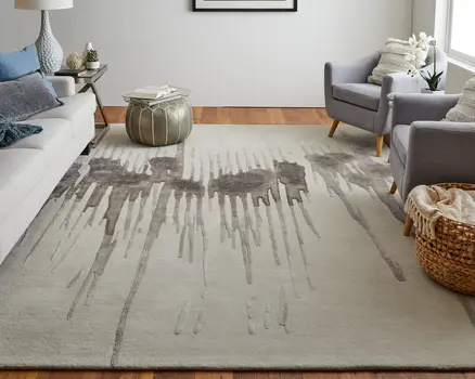 2' X 3' Ivory Taupe and Brown Abstract Hand Tufted Area Rug