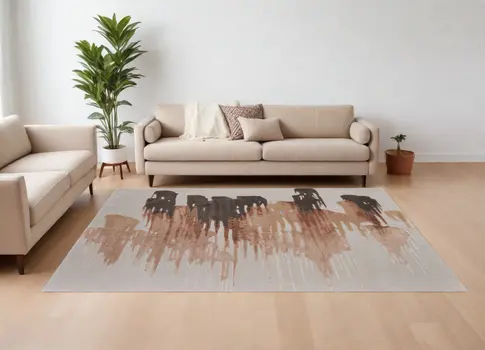 10' X 14' Tan Brown and Orange Abstract Hand Tufted Area Rug