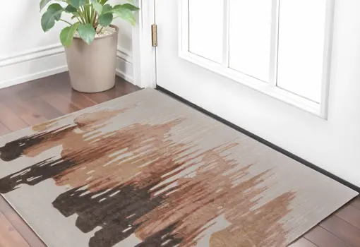 2' X 3' Tan Brown and Orange Abstract Hand Tufted Area Rug