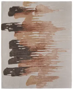 2' X 3' Tan Brown and Orange Abstract Hand Tufted Area Rug