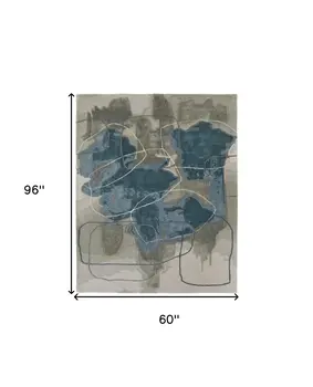 5' X 8' Blue and Gray Abstract Hand Tufted Area Rug