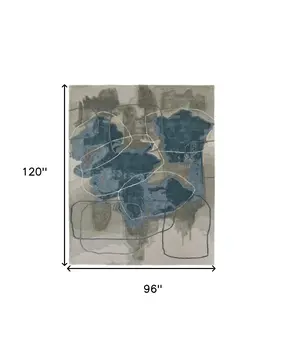 8' X 10' Blue and Gray Abstract Hand Tufted Area Rug