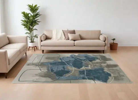 12' X 15' Blue and Gray Abstract Hand Tufted Area Rug