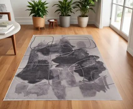 4' X 6' Gray and Ivory Abstract Hand Tufted Area Rug