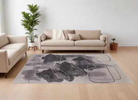 9' X 12' Gray and Ivory Abstract Hand Tufted Area Rug