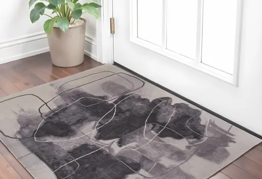 2' X 3' Gray and Ivory Abstract Hand Tufted Area Rug