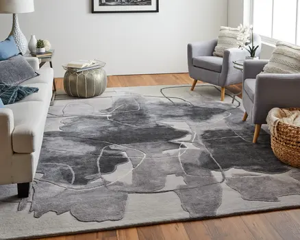 2' X 3' Gray and Ivory Abstract Hand Tufted Area Rug