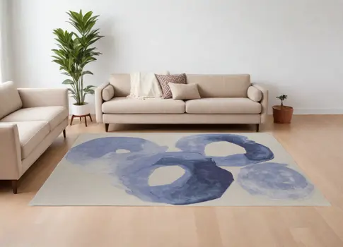 12' X 15' Blue and Ivory Abstract Hand Tufted Area Rug