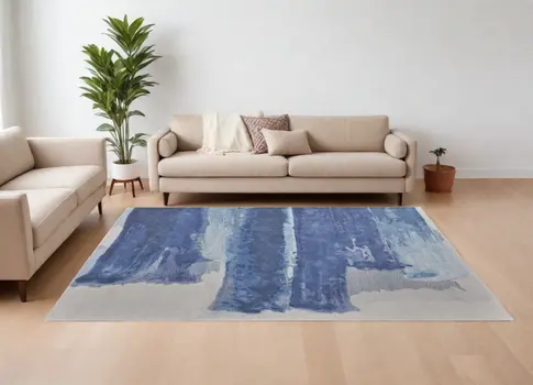 10' X 14' Blue and Ivory Abstract Hand Tufted Area Rug