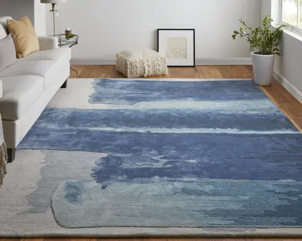 2' X 3' Blue and Ivory Abstract Hand Tufted Area Rug