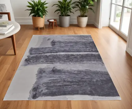 4' X 6' Dark Gray and Ivory Abstract Hand Tufted Area Rug