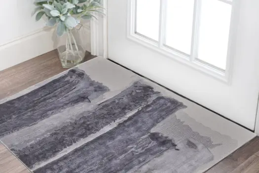 2' X 3' Dark Gray and Ivory Abstract Hand Tufted Area Rug