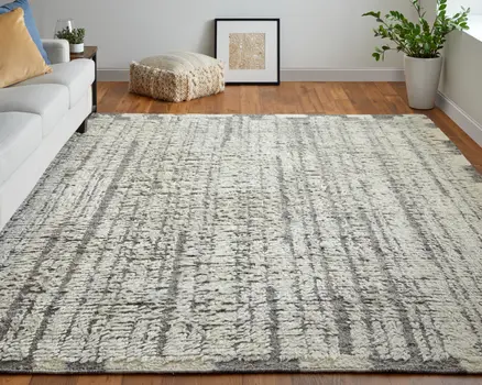 4' X 6' Gray and Ivory Wool Striped Hand Woven Area Rug