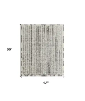 4' X 6' Gray and Ivory Wool Striped Hand Woven Area Rug