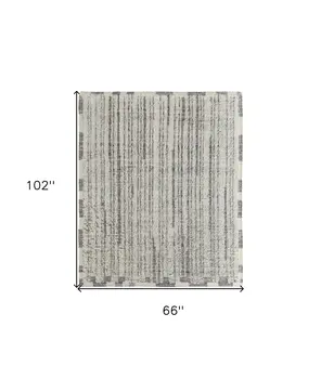 6' X 9' Gray and Ivory Wool Striped Hand Woven Area Rug