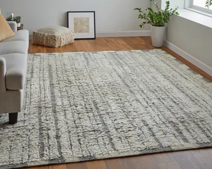 2' X 3' Gray and Ivory Wool Striped Hand Woven Area Rug