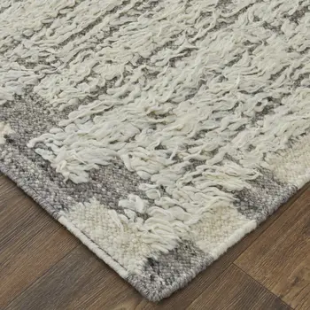 2' X 3' Gray and Ivory Wool Striped Hand Woven Area Rug