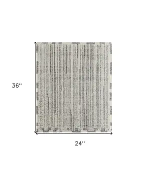 2' X 3' Gray and Ivory Wool Striped Hand Woven Area Rug