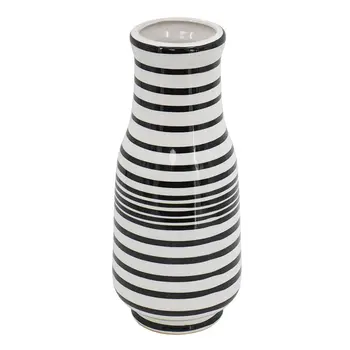 18" Black And White Striped Round Ceramic Table Vase