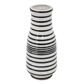 18" Black And White Striped Round Ceramic Table Vase