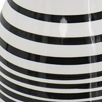 18" Black And White Striped Round Ceramic Table Vase