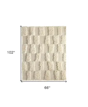 6' X 9' Ivory Wool Geometric Hand Woven Area Rug