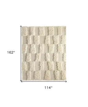 9' X 13' Ivory Wool Geometric Hand Woven Area Rug