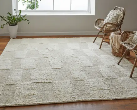 2' X 3' Ivory Wool Geometric Hand Woven Area Rug