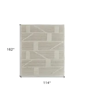 9' X 13' Tan and Ivory Wool Geometric Hand Woven Area Rug