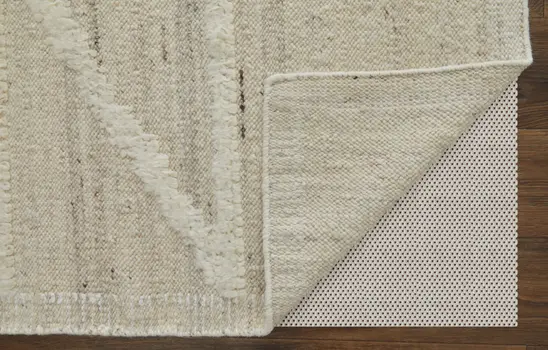 10' Tan and Ivory Wool Geometric Hand Woven Runner Rug