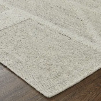 10' Tan and Ivory Wool Geometric Hand Woven Runner Rug