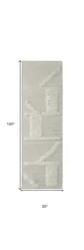 10' Tan and Ivory Wool Geometric Hand Woven Runner Rug
