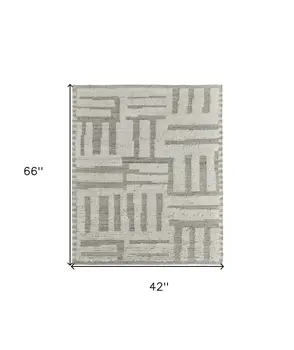 4' X 6' Gray and Ivory Wool Geometric Hand Woven Area Rug