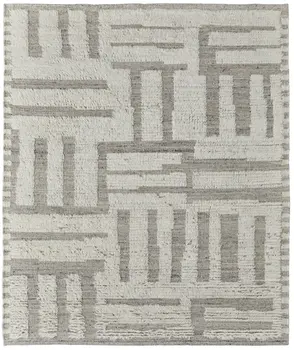 6' X 9' Gray and Ivory Wool Geometric Hand Woven Area Rug