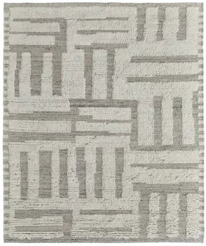 6' X 9' Gray and Ivory Wool Geometric Hand Woven Area Rug