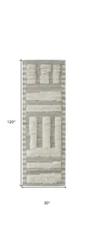 10' Gray and Ivory Wool Geometric Hand Woven Runner Rug