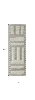 8' Gray and Ivory Wool Geometric Hand Woven Runner Rug