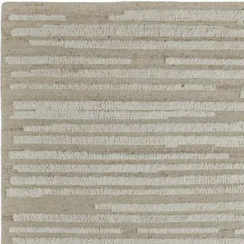 4' X 6' White and Tan Wool Striped Hand Woven Area Rug