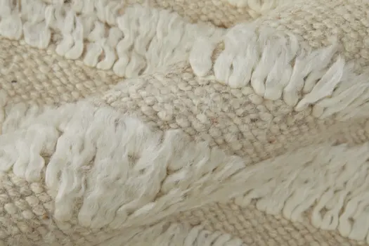 6' X 9' White and Tan Wool Striped Hand Woven Area Rug