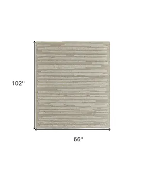 6' X 9' White and Tan Wool Striped Hand Woven Area Rug