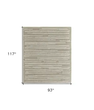 8' X 10' White and Tan Wool Striped Hand Woven Area Rug