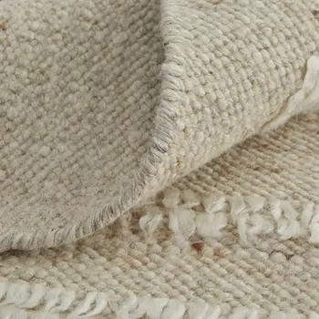 9' X 13' White and Tan Wool Striped Hand Woven Area Rug