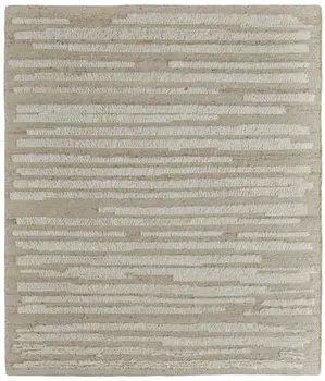9' X 13' White and Tan Wool Striped Hand Woven Area Rug