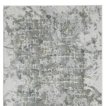 8' Gray and Ivory Abstract Power Loom Worn Faded Runner Rug