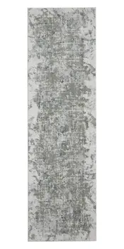 8' Gray and Ivory Abstract Power Loom Worn Faded Runner Rug