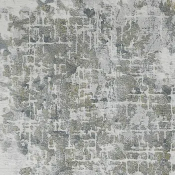 8' Gray and Ivory Abstract Power Loom Worn Faded Runner Rug