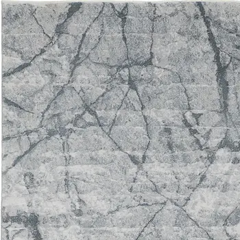 8' Gray and Ivory Abstract Power Loom Worn Faded Runner Rug