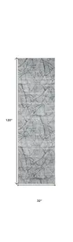 8' Gray and Ivory Abstract Power Loom Worn Faded Runner Rug